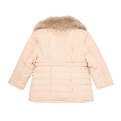 Mini girls cream faux fur padded jacket